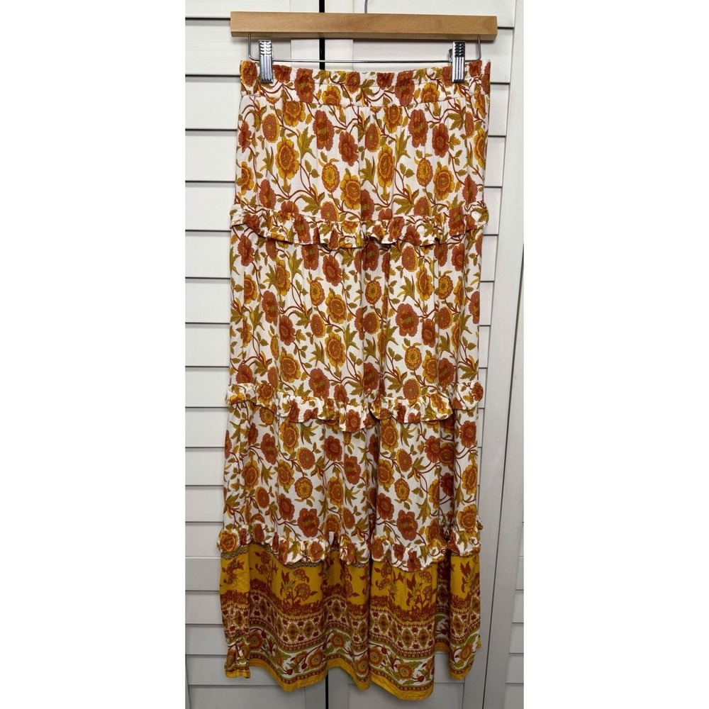 Alice Blue Floral Boho Tiered Ruffle Maxi Skirt Cottagecore Women's Size Small - Picture 3 of 11